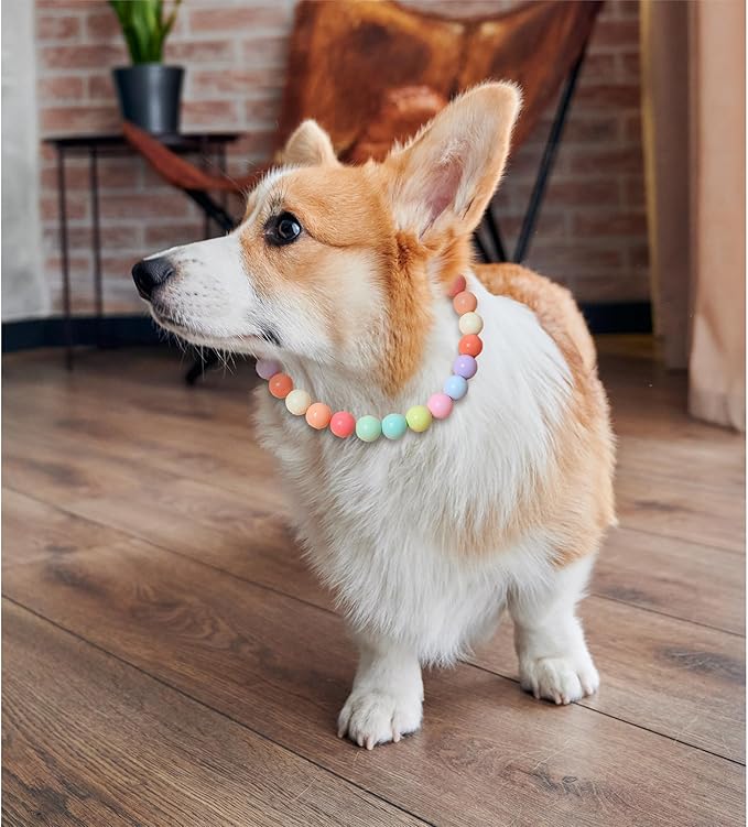 Hosiwei Dog and Cat Rainbow Beads Collar Necklace, Faux Pearls Necklace Pet Jewelry Colorful Candy Colors (Colorful, L(9.9-16.5lb))