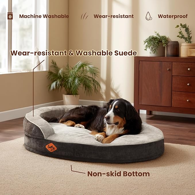 Laifug Memory Foam Oval Dog Bed (31x21x7Inches, Grey), Orthopedic Dog Bed for Dogs with Durable Waterproof Liner & Removable Washable Cover & Nonskid Bottom