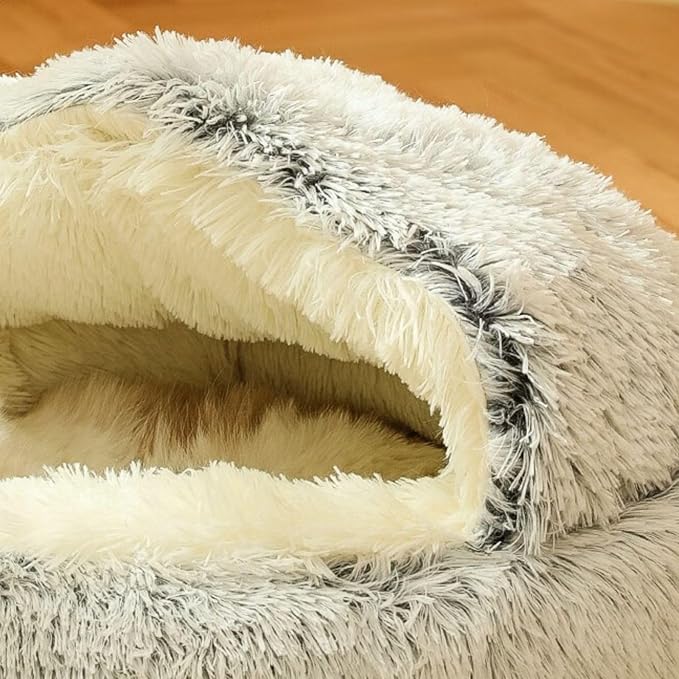 Plush Fluffy Dog and Cats Round Bed – Ultra-Soft Faux Fur Pet Shell Nest with Raised Bolster Edge, Self-Warming Calming Nest for Small to Large Pets (Coffee, Large（26”）)