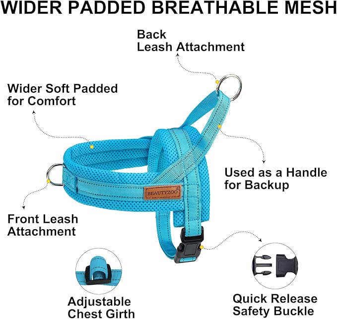 BEAUTYZOO Dog Harness for Small Dogs, No Pull Dog Harness and Leash Set, Soft Escape Proof Puppy Vest Harness with Handle, Reflective Lightweight Step in Harness for Girl Boy Dogs, Blue M