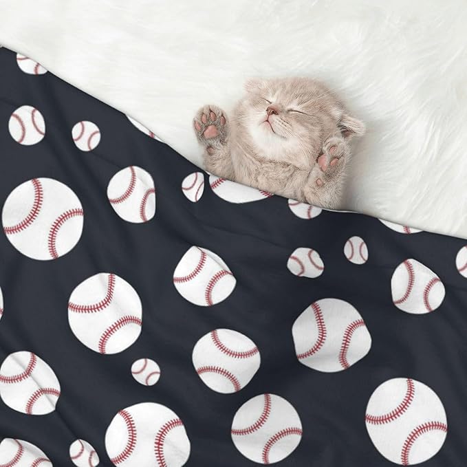 Dog and Cat Blanket in One, Baseball Softball Grey, Double Sided Plush Throw with Raised Dot Pattern on One Side and Flat Velvet on Other for Variety
