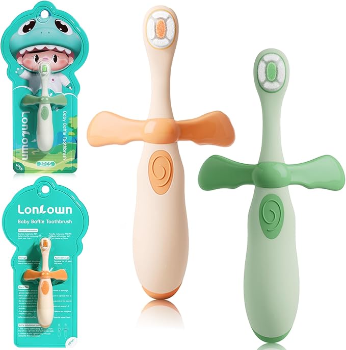Kids Toothbrushes 2 Pack,Soft Bristle Toothbrushes for Baby 1-3 Years Old Cute Dinosaur Toothbrush for Toddlers Baby's First Training Toothbrush Anti-Strike Throat Not Easy to Shed Bristles