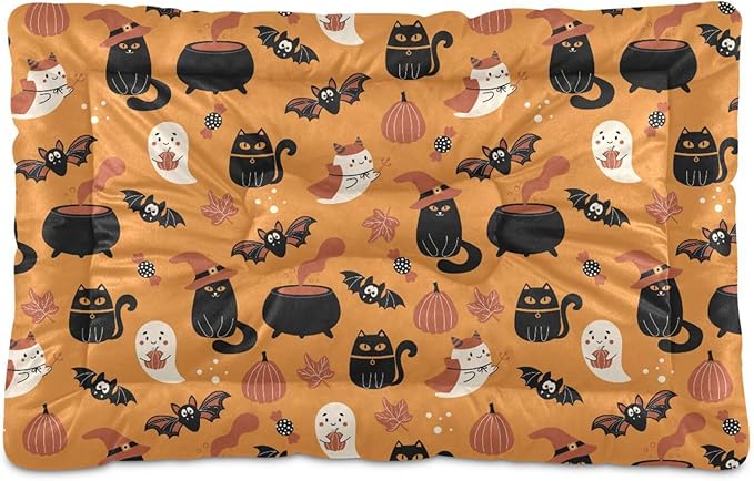 Halloween Cat Bat Witch Pet Bed Cute Dog Bed Mat Absorbing Non Slip Pad Pet Sleeping Mat for Small, Medium, and Large Dogs Puppy Cat 24 in x 18 in