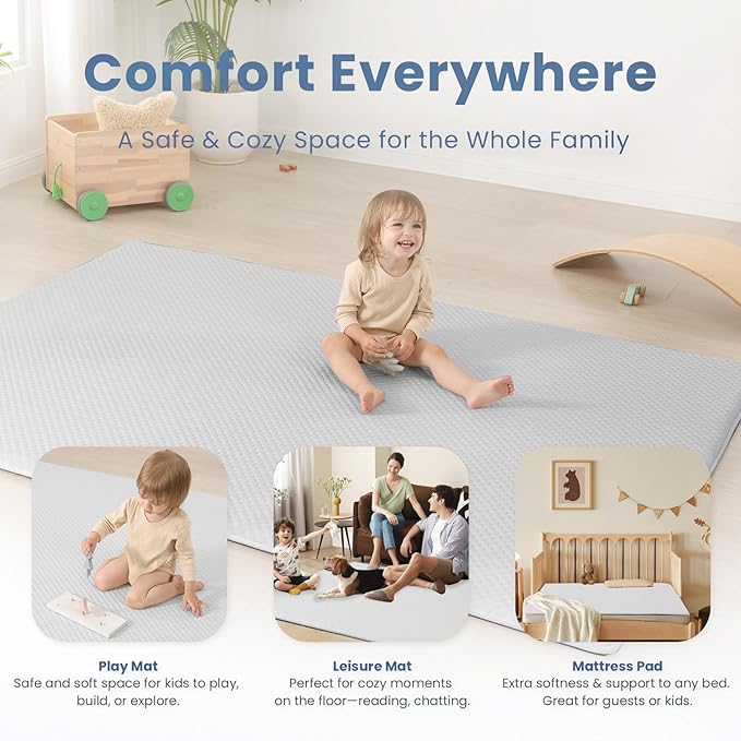 Baby Play Mat for Summer,1.3 Thick Memory Foam Cooling Floor Tummy Time Mat, Soft & Breathable, Non-Slip Rectangular for Toddlers’ Playtime & Rest(Grey,39"x59")