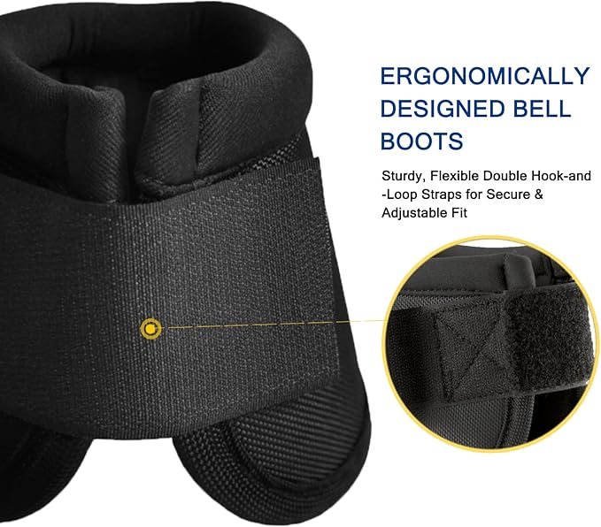Equine Ballistic Overreach No-Turn Bell Boots for Horses - Horse Hoof Protection Boots (Sold in Pairs) Black X-Large