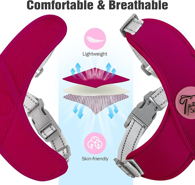 Pawaboo Small Dog Harness and Leash Set, Puppy Harness X-Frame No Pull No Choke, Dog Vest Harness Adjustable for Small Medium Sized Dogs, Soft Breathable Pet Harness for Walking Outing, M, Magenta