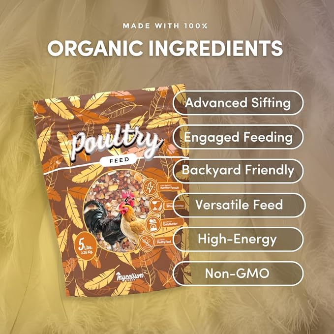 Mycelium Poultry Feed (5 LB Bag) | Organic 3-Grain Scratch for Chickens, Hens, Ducks & Backyard Flocks | High-Energy Daily Nutrition | Cracked Corn, Wheat & Milo | Non-GMO, Made in USA
