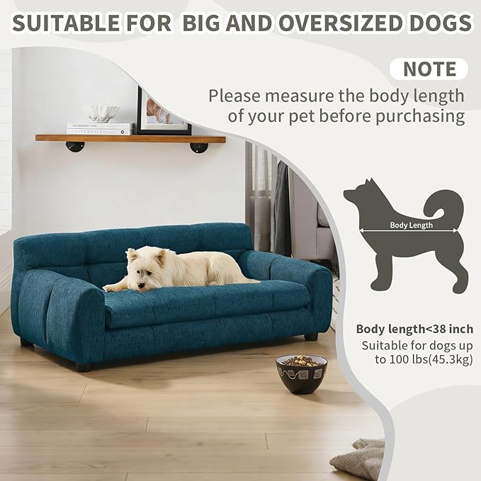 38" Pet Sofa Couch for Small and Medium Dogs, Soft Foam Cushion Dog Couch with Backrest & Armrests, Short Leg Stable Design, Durable Linen Fabric Pet Bed, Modern Style