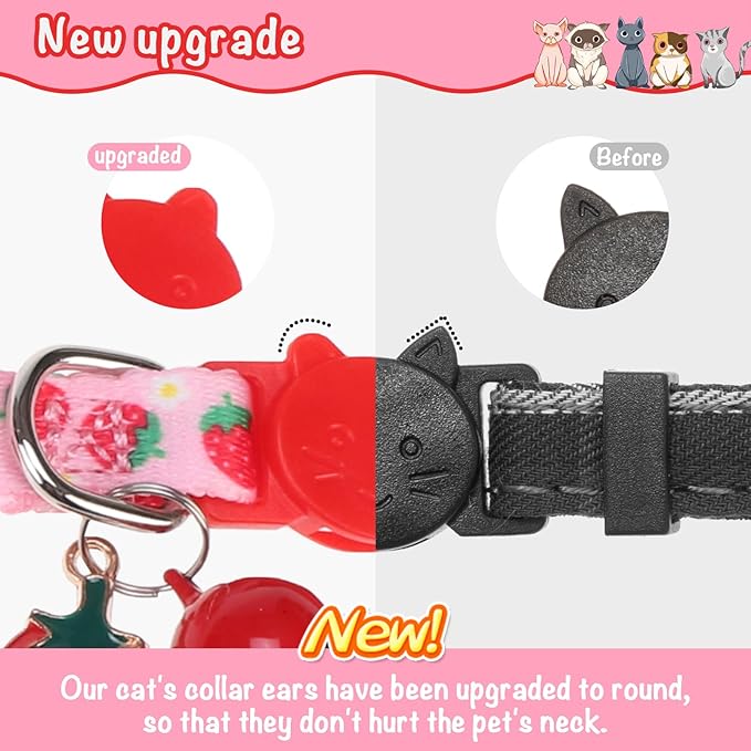 Breakaway Cat Collar with Removable Bow Tie and Bell, Cute Multi-Style Patterns, 3 Pack Safety Buckle Kitten Collars, Adjustable Pet Collar for Cats Puppy (Style B - Fruit)
