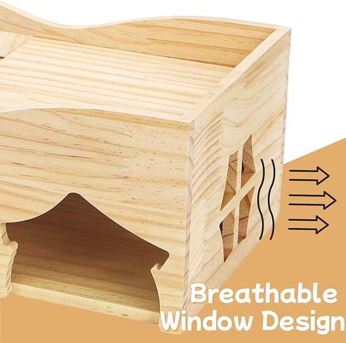 Guinea Pig Wood House, 11.8 x 9.4 x 6.7 Inch Hamster Hideout Castle with Stairs and Window, Small Animals Bed Hut Habitats, Ideal for Chinchillas Dwarf Mice Gerbils Playing Hiding
