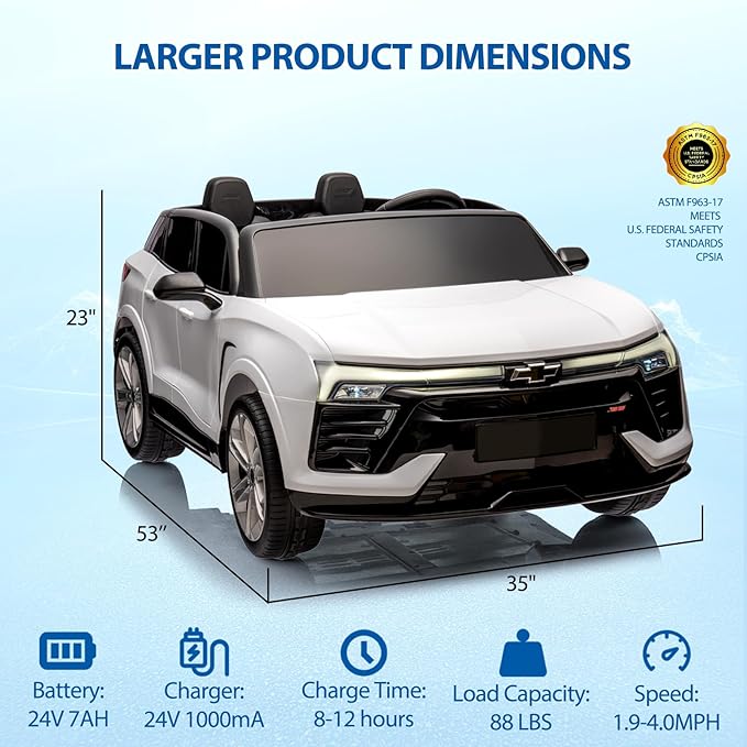 Jojoka Baby Car 24V 2-Seater SUV Licensed Chevrolet Blazer Ride On Toy w/Parent Remote Control,4xSpring Suspension, Wireless Music, Electric Vehicle Car for Kids Ages 3-8,White