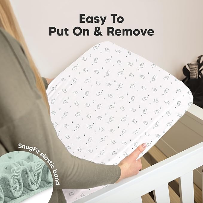 KeaBabies 2-Pack Organic Crib Sheets for Boys, Girls - 52x28 Fitted Crib Mattress Sheet Neutral, Breathable Jersey Cotton Cover for Baby Bed, Toddler Mattress, Soft & Cute Prints (Bunnies)