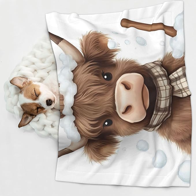 Waterproof Dog Blanket Soft Pet Blanket for Puppy Cat, Fleece Cat Throw Blankets for Furniture Bed Couch Sofa Reversible - Cow