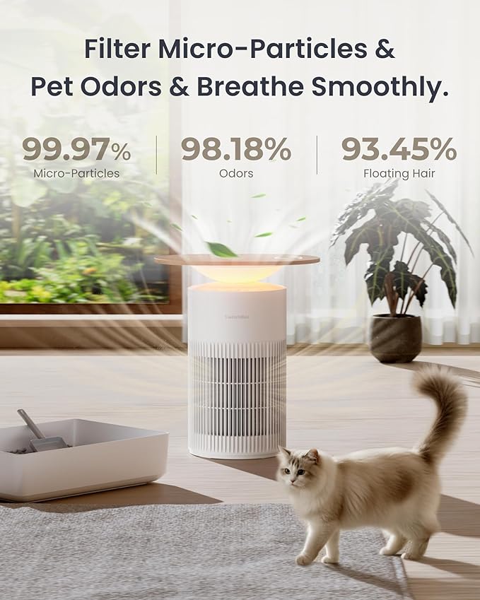SwitchBot Air Purifier Table for Home up to 3620 ft², HEPA Air Purifier with Pet Mode, Washable Filter, Aromatherapy, RGB Light, Cleans Odor Pets Hair Pollen Dust Smoke, Work with Matter HomeKit Alexa