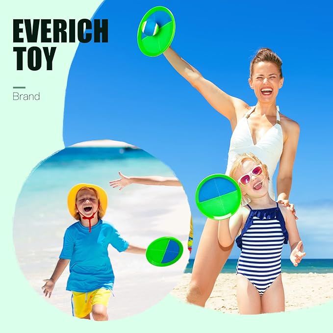 EVERICH Upgraded Toss and Catch Ball Game Set - Indoor and Outdoor Games for Kids 3-12, Beach Sand Pool Water Toy Includes 4 Paddles 4 Sticky Balls, Great Birthday Easter Gifts for Boys Girls