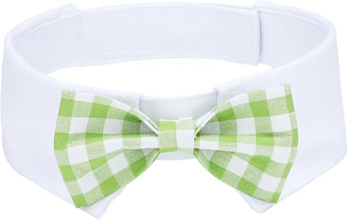 Segarty Dog Bow Tie for Neck Girths 16.5-21.2in, Adjustable Green Plaid Bowtie Collar for Extra Large Dog, Pet Necktie Comfortable Cotton Grooming Accessories for Formal Wedding Holiday Birthday Party