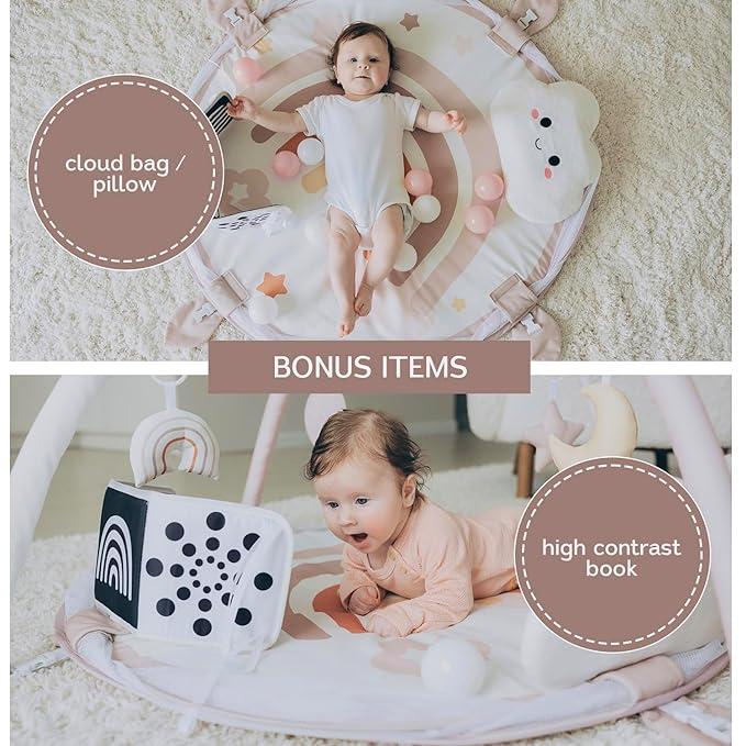 6-in-1 XL Play Mat & Play Gym, Baby Gym, Baby Activity Gym, Sensory Exploration and Motor Skill Development Toys (Blush)