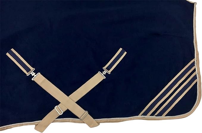 Majestic Ally Anti Pill Fleece Horse Blanket/Sheet with Silver Braided Rope (Navy, 80)