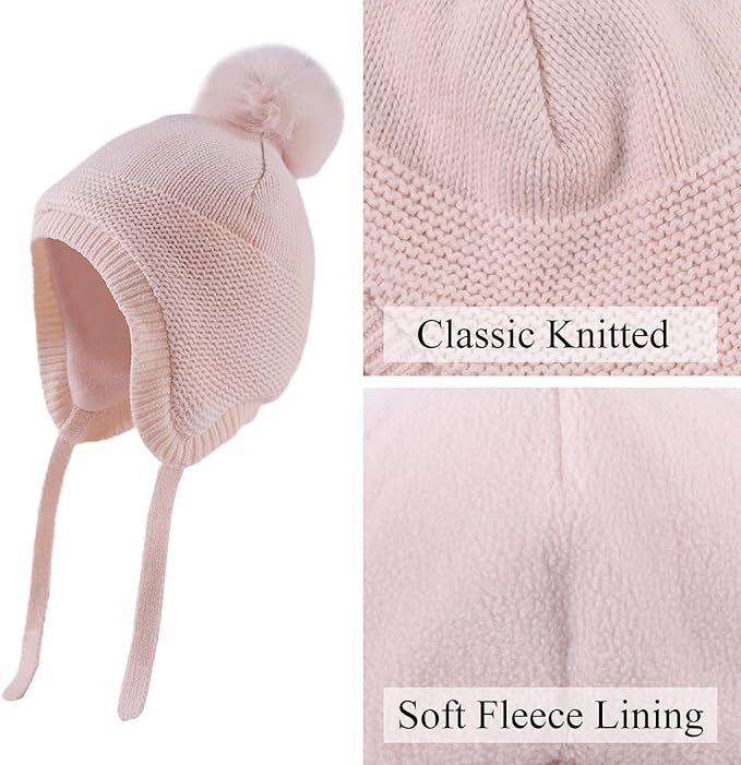 Basic Winter Baby Beanie Gloves Boys Girls Knitted Hat Pompom Kids Earflap Hats Warm Infant Toddler Beanie Mittens Set