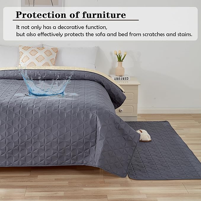 Waterproof Dog Bed Cover Pet Blanket, Soft Pet Couch Covers for Sofa Washable, Bed Couch Sofa Furniture Protector for Puppy Cat Kids (Grey,210 * 305 CM)