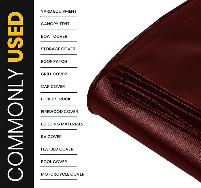 PROTARP Extra Heavy Duty 16 Mil Tarp Cover, Waterproof, UV Resistant, Rip and Tear Proof, Poly Tarpaulin with Reinforced Edges for Roof, Camping, Patio, Pool, Boat. (Maroon/Black 30′ X 40′)