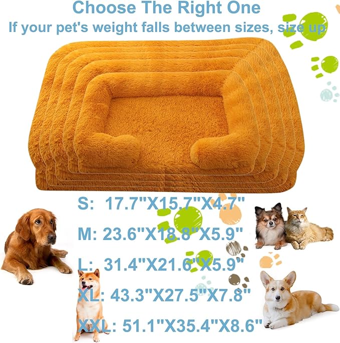 Dog Beds Large Sized dog Orthopedic, Sofa Dog Bed with Waterproof Lining and Nonskid Bottom, Rectangle Washable Dog Bed for Medium Small Dogs and Cats Comfortable ( Color : Orange , Size : 51 x 35" )