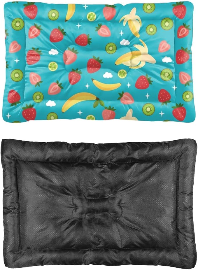 Mixed Fruit Turquoise Blue Dog Beds and Furniture Dog Crate Bed Mattress Kennel Pad Bed for Crate Washable Non-Slip Cushion for Cages Fuzzy Mats Dogs Furniture Indoor Outdoor 24X18 Inch