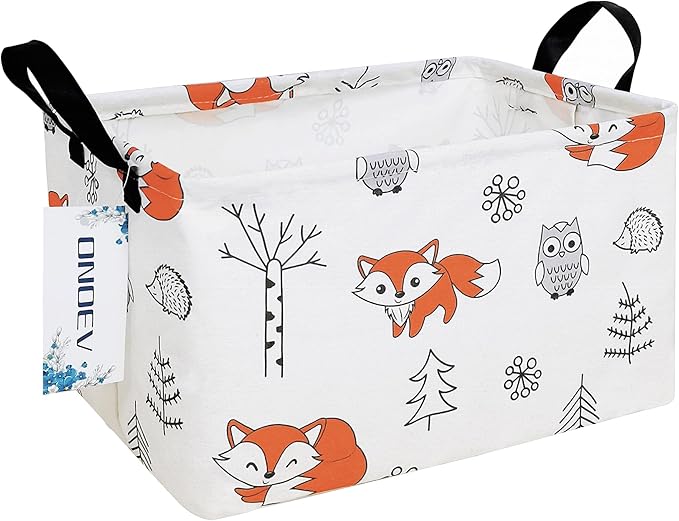 Rectangular Folding Laundry Basket,waterproof Canvas Basket,gift basket,Suitable for children's room,Office,Clothes,Toys Storage（Fox）