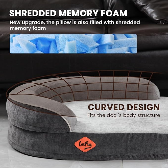 Laifug Memory Foam Oval Dog Bed (31x21x7Inches, Grey), Orthopedic Dog Bed for Dogs with Durable Waterproof Liner & Removable Washable Cover & Nonskid Bottom