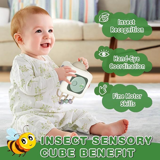 Montessori Educational Insect Busy Cube Toys for 1+ Year Old Boys Girls, Car Seat Airplane Travel Sensory Toys for Toddlers 1-3, 1st Birthday Gifts 6 12 Months