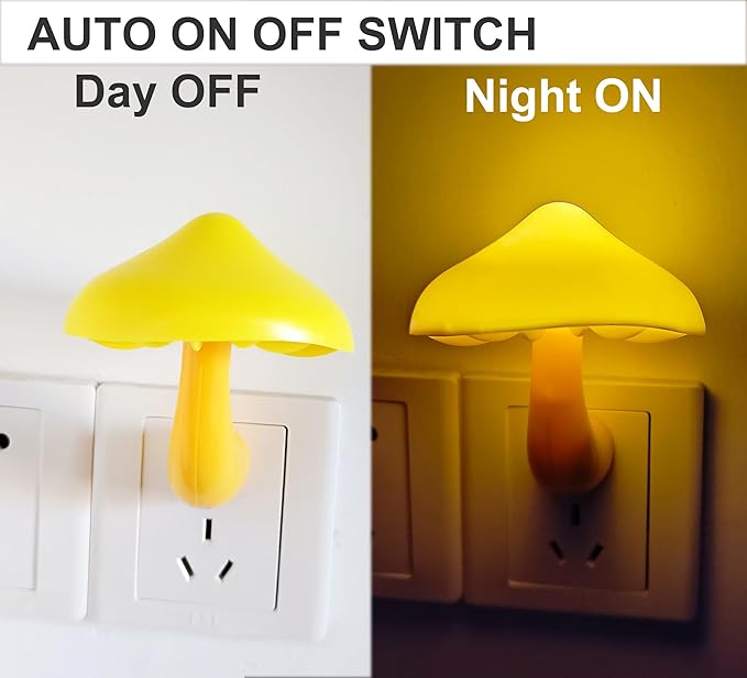 AUSAYE 5 Pack Sensor LED Night Lights Plug in Lamp Mushroom Light for Adults Kids NightLight Bedroom,Bathroom,Toilet,Hallway,Stairs,Kitchen,Basement Warm Yellow