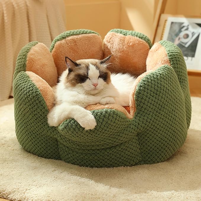 Cactus Flower Shape Dog Bed Warm Cute Kitten Lounger Cushions House Very Soft Small Dog Bed Washable s Beds, 37* 37* 15cm, Green