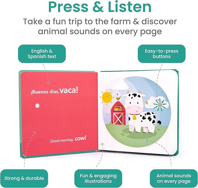 Binibi Spanish Books for Babies & Toddlers 1-3 La Granja Interactive Bilingual Sound Book with Farm Animal Sounds | Bilingual Children's Book | Spanish Learning for Kids | Libro en español para bebés