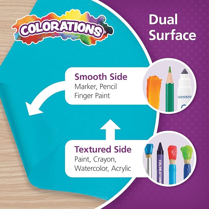 Colorations Arts and Crafts Paper Roll - 36" x 1000', Aqua, Dual Surface, Markers, Finger Paints, Painting, Watercolors, Acrylic Paints, Wall Art, Bulletin Board Paper, Kids Crafts (Item # DSLB)