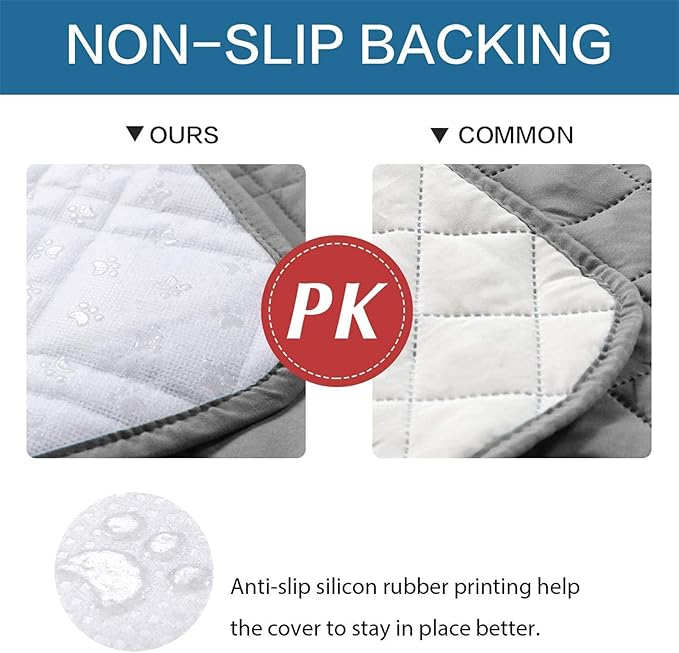 Dog Bed Cover Waterproof Microfiber Quilted Mattress Cover Pet Mat Silicon Non Slip 9 Size Furniture Protectors for Bed Sofa Couch (208 x 244 cm/82 x 96 in,Light Gray)