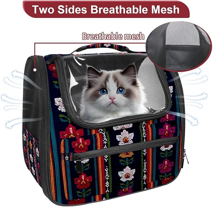 Motifs African Boho Paisley Floral (21) Cat Backpack Carrier, Large Pet Backpack for Medium Small Dog Cat Puppy Kitty Bunny