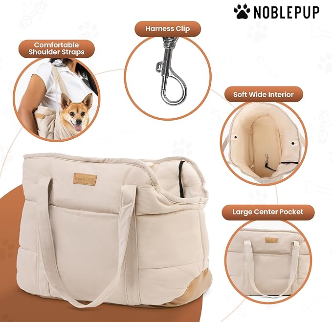 Plush Dog Purse Carrier for Small Dogs, Soft Dog Tote Bag with Safety Harness Clip, Cozy Pet Carrier for Dogs Under 15 lbs, Comfortable Dog Shoulder Carrier for Travel, White