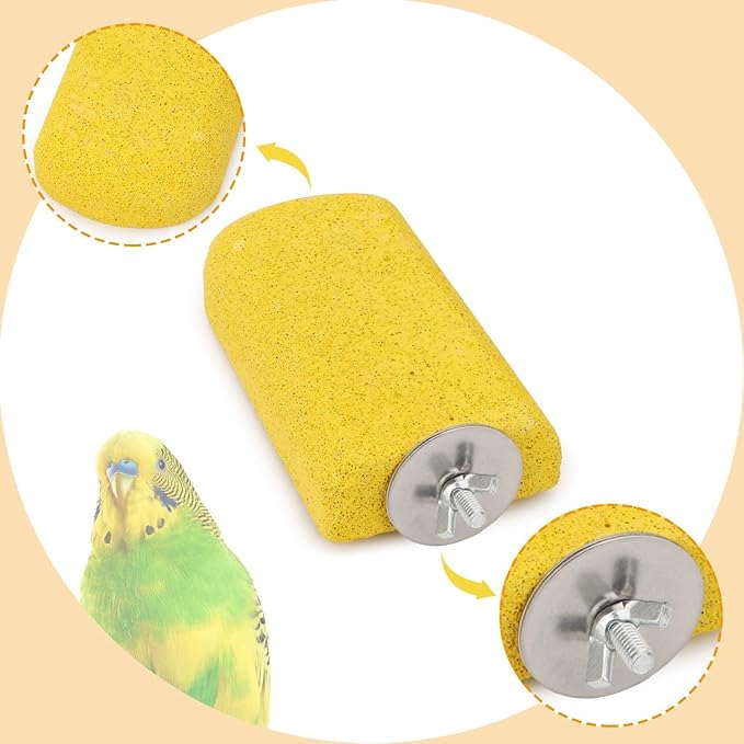 Hypeety Bird Parrot Calcium Teeth Mouth Molar Grinding Stone Hamster Grinding Stone Chew Toy Perch Jumping Stand for Parrot Budgies Chinchilla Squirrel Hamster Cage Stand Platform Yellow