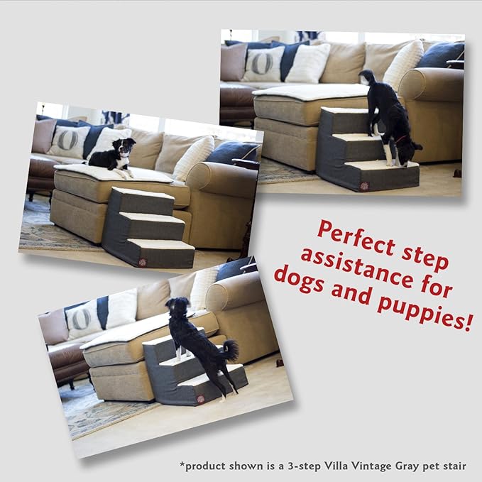Majestic Pet 3 Step Portable Dog Stairs for Small Dogs to get on Bed Supports 250 lbs or Less – Dog Steps for High Bed with Machine Washable Cover –Pet Stairs for Cats Suede Stone