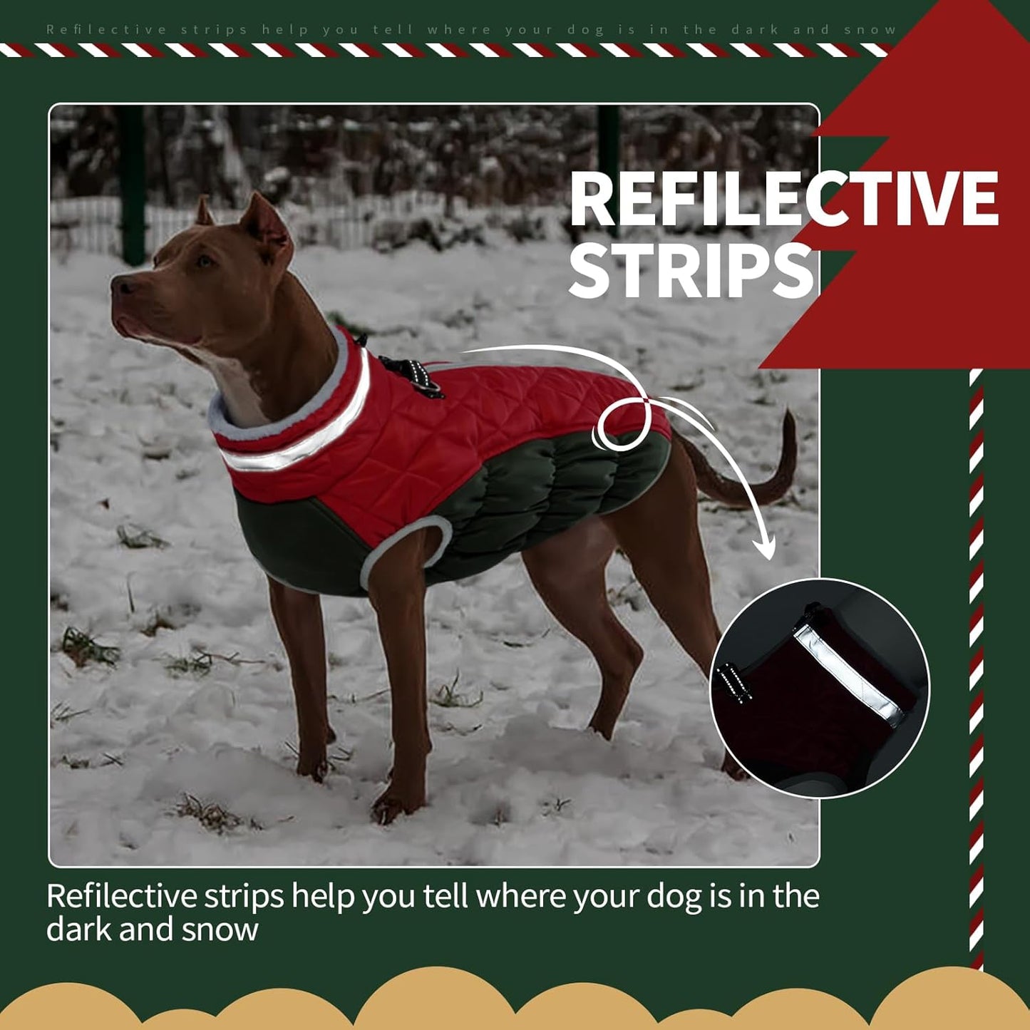 FUAMEY Dog Coat for Small Dogs,Waterproof Dog Winter Jacket with Harness Built in Puppy Cold Weather Coats Reflective Pet Vest with Zipper Warm Fleece Dogs Snowsuit Windproof Christmas S