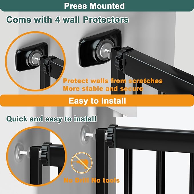 40.55" Tall, 45.86-53.74 Inch Wide, 1.37" Ultra Narrow Spacing Dog Pet Baby Gate Indoor for Doorway Hallway, Pressure Mounted 46 47 48 49 50 51 52 53 Inches Wide Black