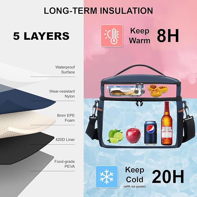 EVERFUN Small Cooler Lunch Box Mini Leak-Proof Soft Double Deck 24 Can Personal Insulated Collapsible Portable Waterproof Lunch Bag Ice Chest for Men Women Work Travel Car Picnic Beach