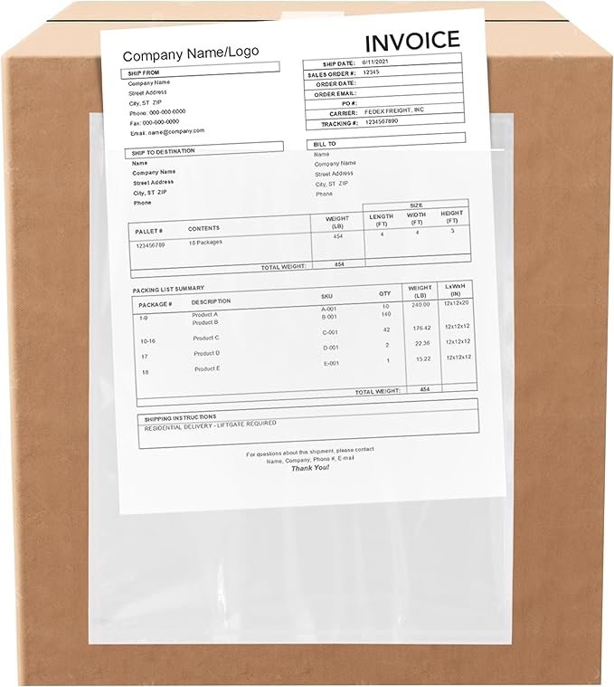 100 Count 9.5" x 12" Shipping Label Envelopes, Clear Packing List Pouches with Self-Adhesive Back, Top Loading for Shipping Labels Sleeves, for Packing Slips, Labels Invoices & Paperwork. GPI