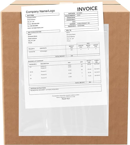100 Count 9.5" x 12" Shipping Label Envelopes, Clear Packing List Pouches with Self-Adhesive Back, Top Loading for Shipping Labels Sleeves, for Packing Slips, Labels Invoices & Paperwork. GPI