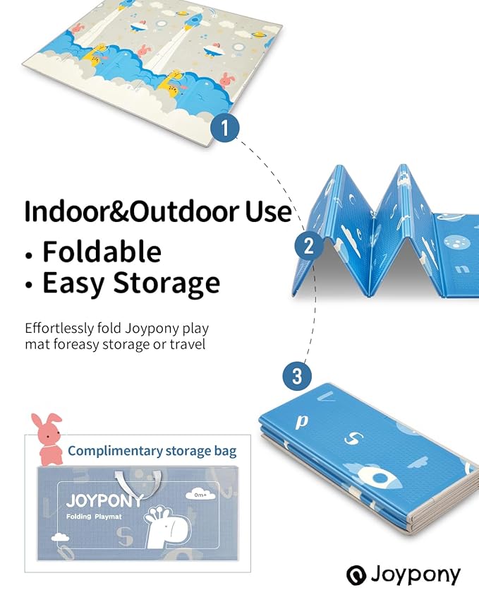 Baby Play Mat 79x71x0.6 inches, Fabric Cloth Surface Extra Large & Thick Foldable Play Mats for Baby Girls Boys, Waterproof & Anti-Slip Portable Baby Floor Mat for Tummy Time with Travel Bag