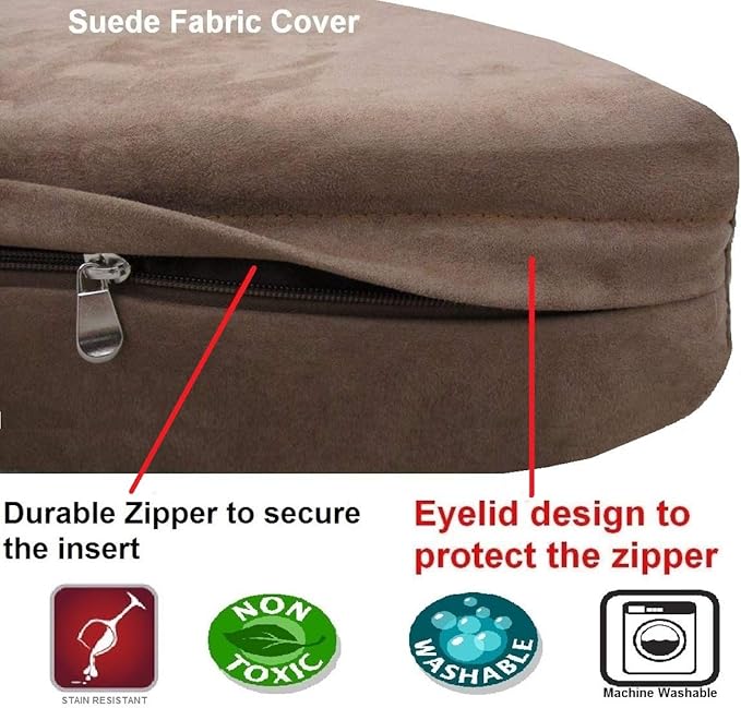 Dogbed4less Medium Memory Foam Dog Bed Pillow with Orthopedic Comfort, Waterproof Liner and Brown Microsuede Pet Bed Cover 37X27 Inches
