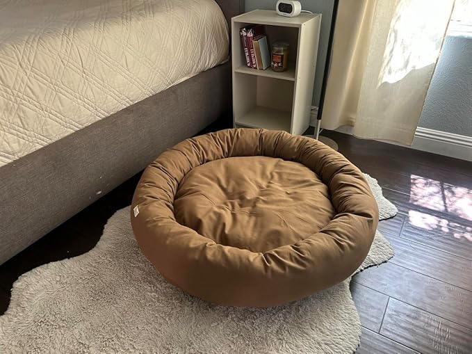 Organic Cotton Canvas Dog Bed: Removable Cover, Natural Fill - Made in USA (Medium Brown, XX Large 50" x 8" inches)