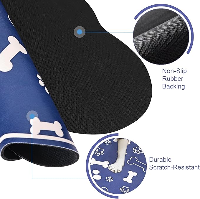Dog Cat Mat for Food and Water,Rapid Absorbent Pet Feeding Mat, Bone Shaped Dog Placemat Bowl Mat with Rubber Backing,No Stains Pet Food Mats Indoor, Pet Accessories Supplies,Blue 12"×18"
