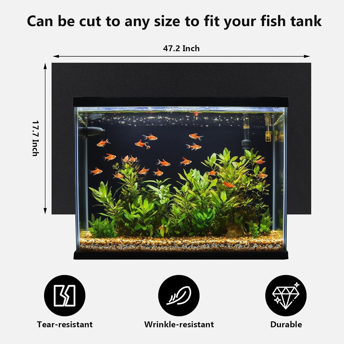 Aquarium Background Paper Decor Fish Tank Backdrop Wallpaper Electrostatic Adhesive, No Glue, Easy to Install, Reusable (17.7“H×47.2”L, Black)