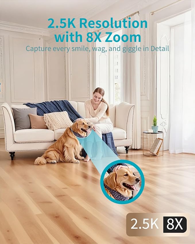 VIMTAG 2.5K Pan/Tilt Cameras for Home Security, Indoor Camera for Pet/Dog/Cat/Baby/Nanny/Room with Phone App, 5G/2.4G WiFi, Night Vision, 2-Way Audio, Motion Tracking, AI Detection, Works w/Alexa